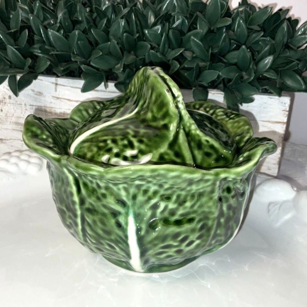 Vintage Olfaire Portugal Majolica Green Cabbage Leaf Bowl #222